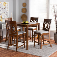 Baxton Studio RH323P-Grey/Walnut-5PC Pub Set Verina Modern and Contemporary Grey Fabric Upholstered Walnut Brown Finished 5-Piece Wood Pub Set